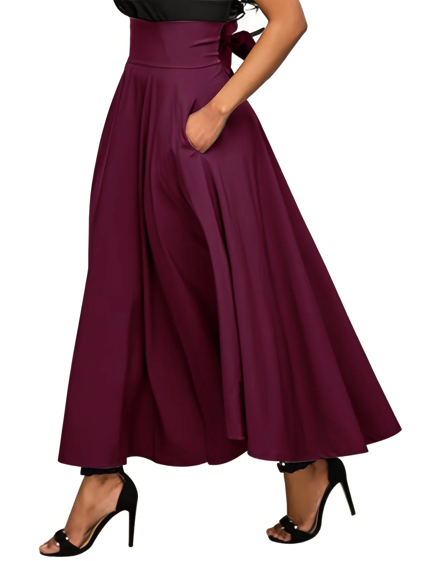 Neu eingetroffen: Kleider, einfarbige A-Linien-Röcke für Damen, Bekleidung, langer Rock mit hoher elastischer Taille für Damen mit Schleife, elegante Damenröcke Hauptbild
