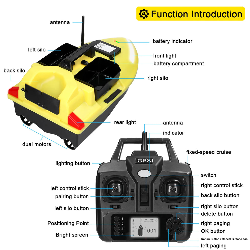 Modernes GPS-Futterboot mit 3 Köderbehältern, 12000mAh kabelloses Futterboot mit automatischer Rückkehrfunktion, verschiedene Stile