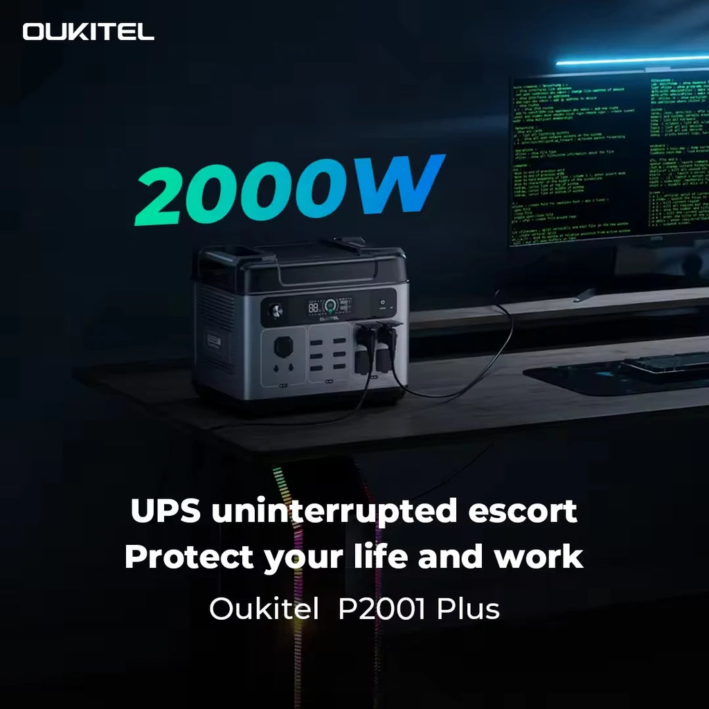OUKITEL P2001E Plus Tragbare Powerstation 2400W Ausgangsleistung 2048Wh Kapazität LiFePO4 Familie Outdoor Camping Notstromversorgung