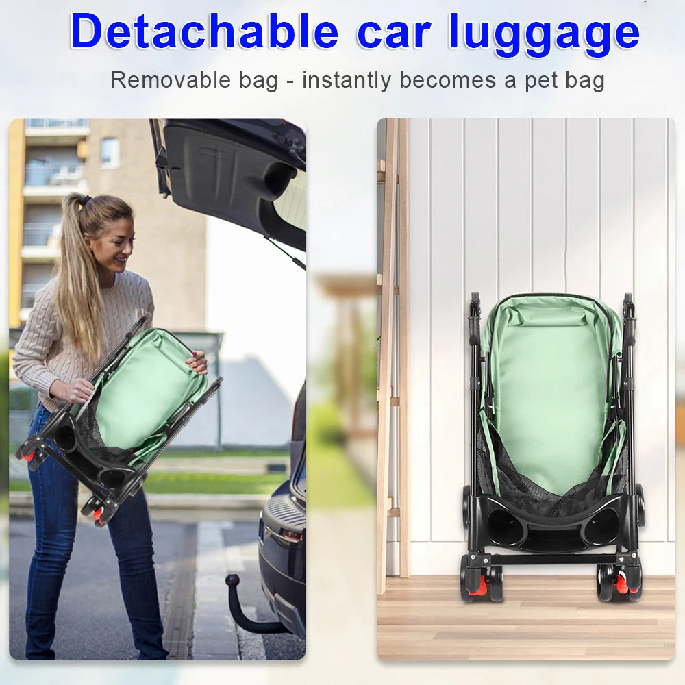 Folding Pet Stroller/Buggy, Dog/Cat Carrier, Pet Travel Stroller for Dogs with Cup Holder, Wheels with Brakes, Oxford Fabric, Steel Frame, 50 x 70 x 95 cm