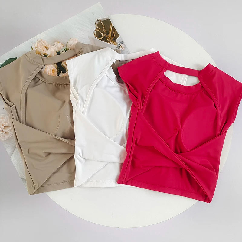 Damen Slim Fit Sport-Tanktop mit offenem Rücken, integrierten BH-Schalen, atmungsaktiv, für Pilates und Yoga