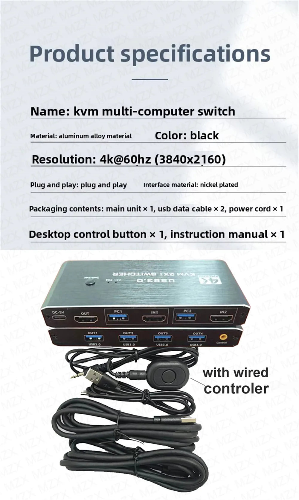 MZX KVM Switch Switcher 4K 60Hz HD4K 2.0 Splitter USB 3.0 Hub Docking Station Dock 2 Computers PC Sharing Keyboard Mouse Printer