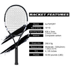 ALPSPORT Carbonfaser Tennisschläger T800 18K – Profi-Qualität mit Tasche & Band, leichter Trainingsschläger für Erwachsene, Herren & Damen