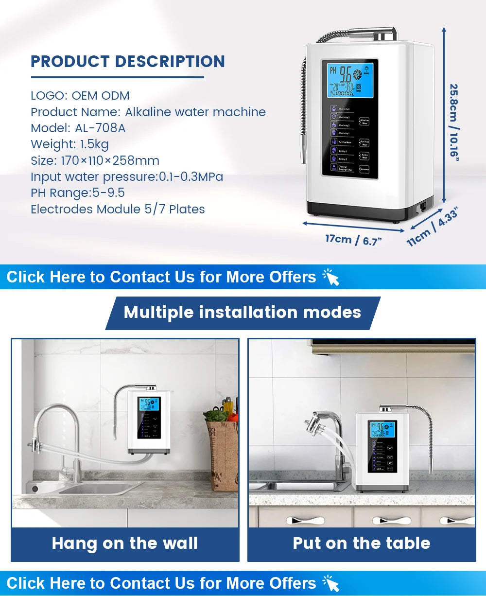 Alkalische Wassermaschine Ionisator PH Wassergerät Alkalischer Wasserspender 5 Platten Platinbeschichtung Alkalischer Wasserionisator