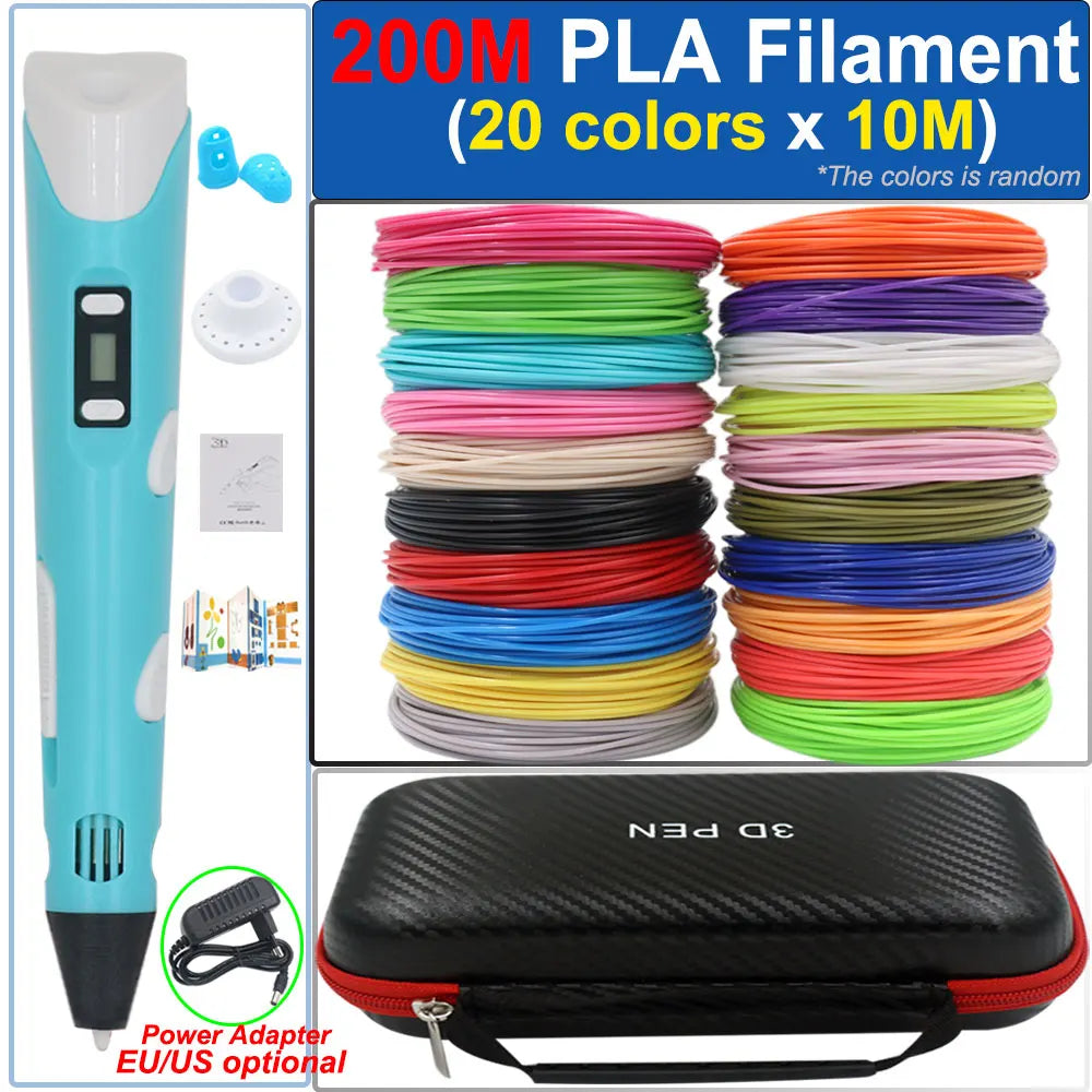 Kinder 3D-Stift 3D-Zeichnung Druckstift mit LCD-Bildschirm Netzteil 200M PLA Filament Spielzeug Kinder Weihnachten Geburtstag DIY Geschenk