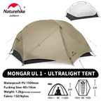 Naturehike Mongar UL 2 Zelt 2 Personen Trekkingzelt 20D Ultraleichtes Reisezelt Wasserdichtes Wanderzelt Überlebenszelt Outdoor Camping Zelt