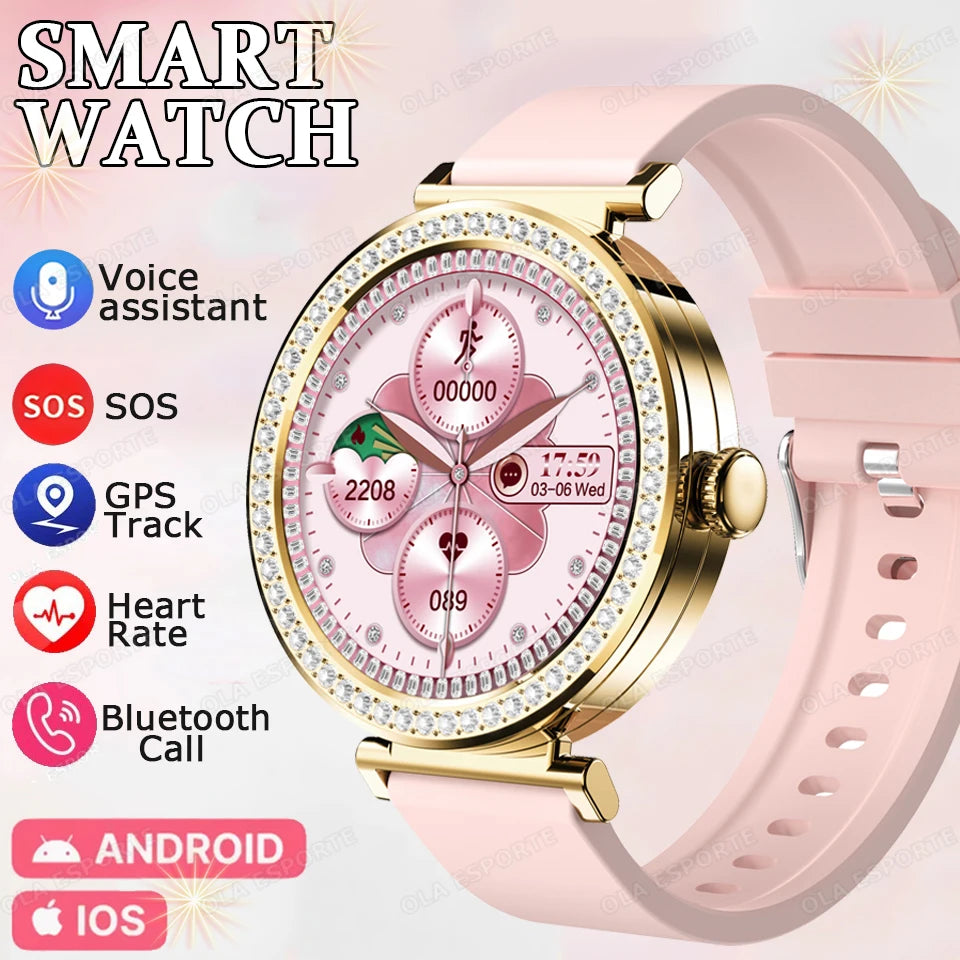 Fashion Zircon Smartwatch 1,46" AMOLED Bildschirm 5.4 Bluetooth Anruf Herzfrequenz Temperaturüberwachung Damen Smartwatch Schrittzähler