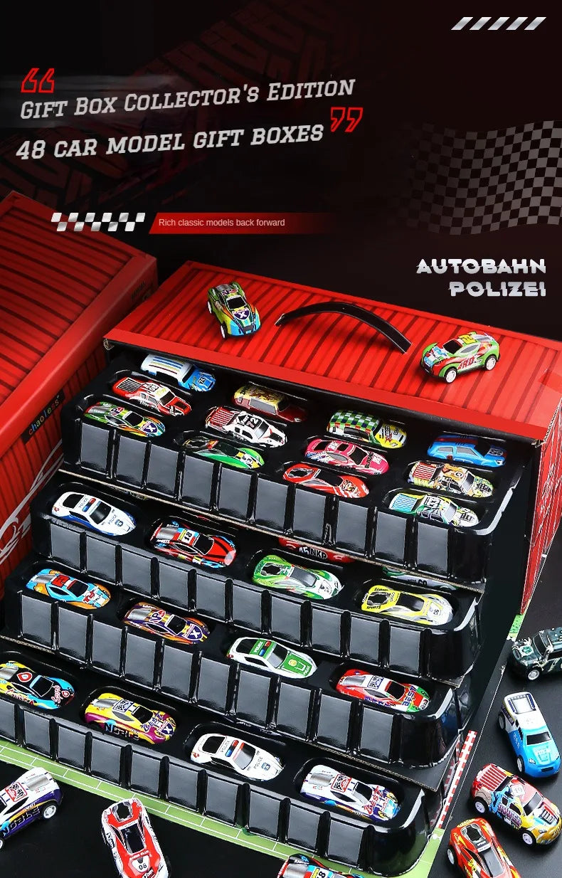 48pcs Metal Iron Alloy Cars Truck Toys Train Track Set Slot Car Models for Children's Toys Boy Miniature Trolleys Christmas Gift