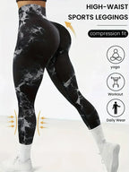 CZGUKE 2-teilige Damen Tie-Dye-Hose Sport Leggings Nahtlos High Waist Push-up Damen Fitness- und Trainingskleidung