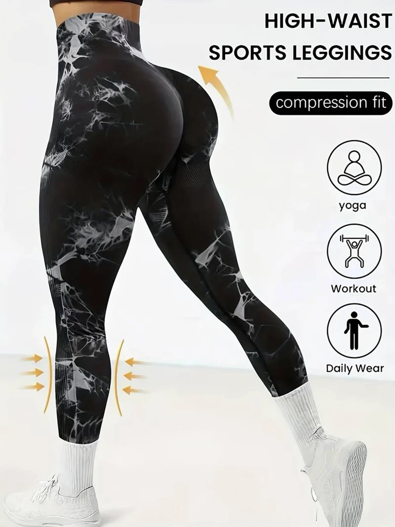 CZGUKE 2-teilige Damen Tie-Dye-Hose Sport Leggings Nahtlos High Waist Push-up Damen Fitness- und Trainingskleidung