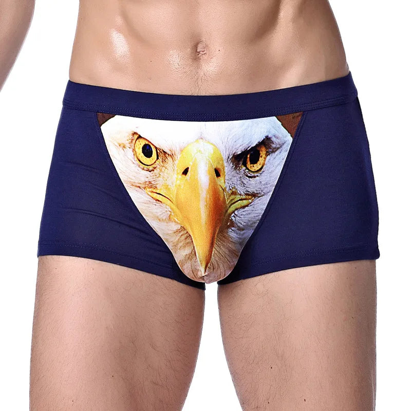 Herren Einzigartige 3D-gedruckte Wolfs-Adlerkopf-Flachwinkel-Hose mittelhohe Boxershorts Atmungsaktives gestricktes Modal-Gewebe