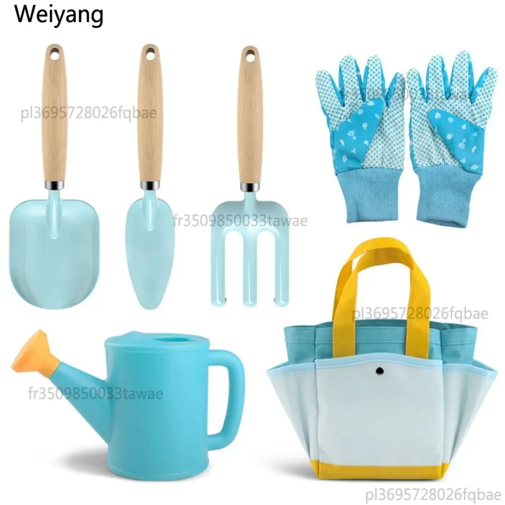 9PCS Candy Color Garden Tool Set Shovel Trowel Fork Watering Can Children Planting Kit Garden Loosening Soil Tools