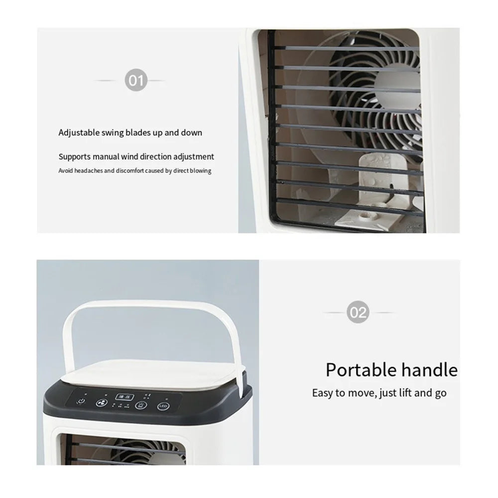 USB Tragbarer Klimaanlagen-Ventilator Dual-Nebelbefeuchter Eisbox 3-Gang Desktop-Kühlventilator mit LED-Nachtlicht