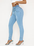 Damen High-Waist Stretch-Jeans – sexy schmale Passform mit Po-Lifting, lässiger Stil, Hellblau, ganzjähriger Tragekomfort, hoher B