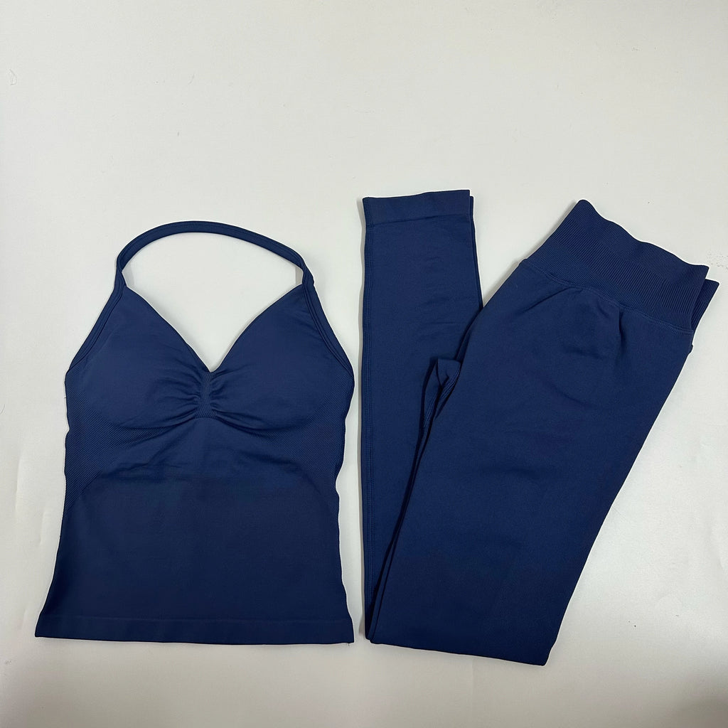 2-teiliges Set Yoga Leggings Set Damen Rückenfreie Tank Tops Hohe Taille Scrunch Gym Anzug Fitness Kleidung Outfit Yoga Set