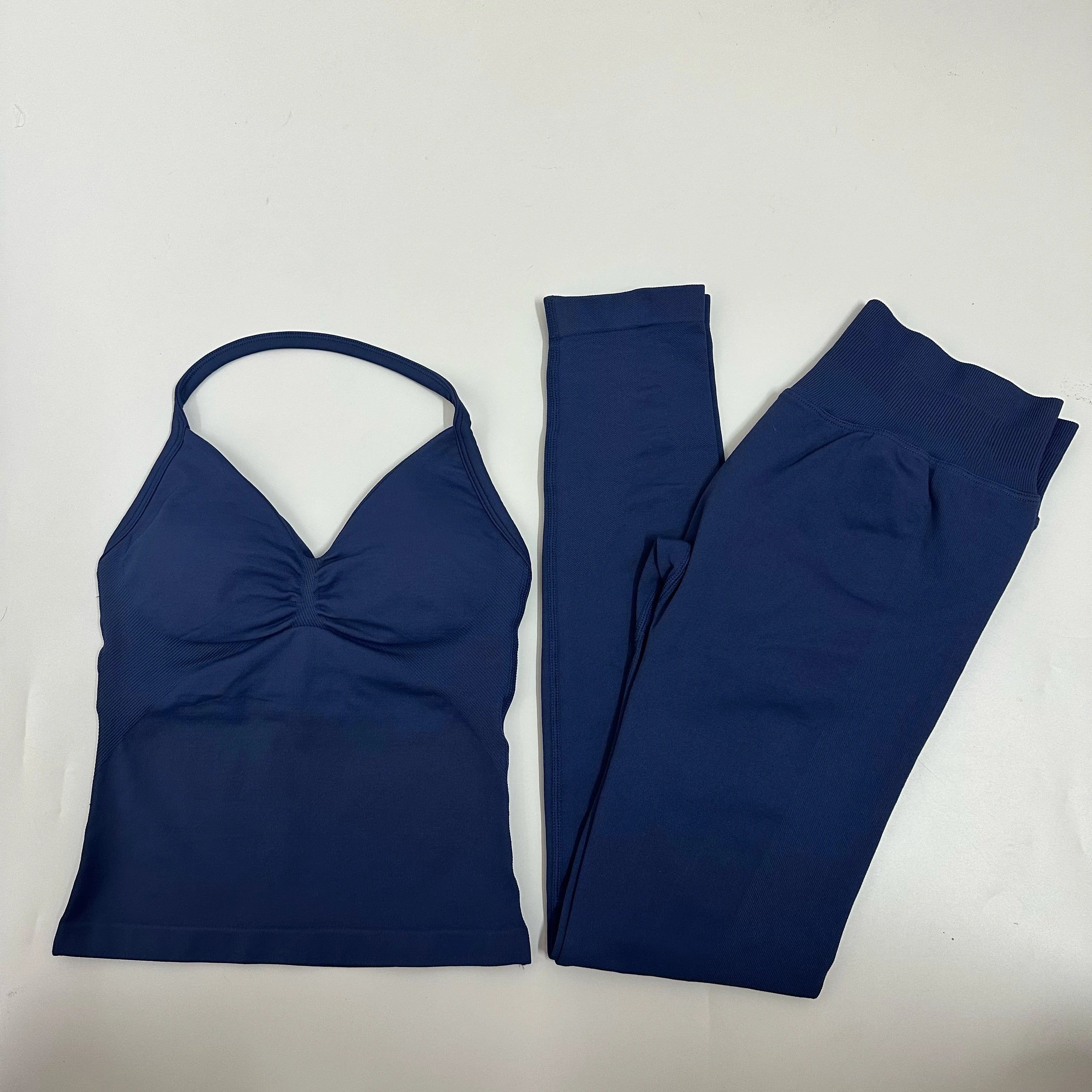2-teiliges Set Yoga Leggings Set Damen Rückenfreie Tank Tops Hohe Taille Scrunch Gym Anzug Fitness Kleidung Outfit Yoga Set