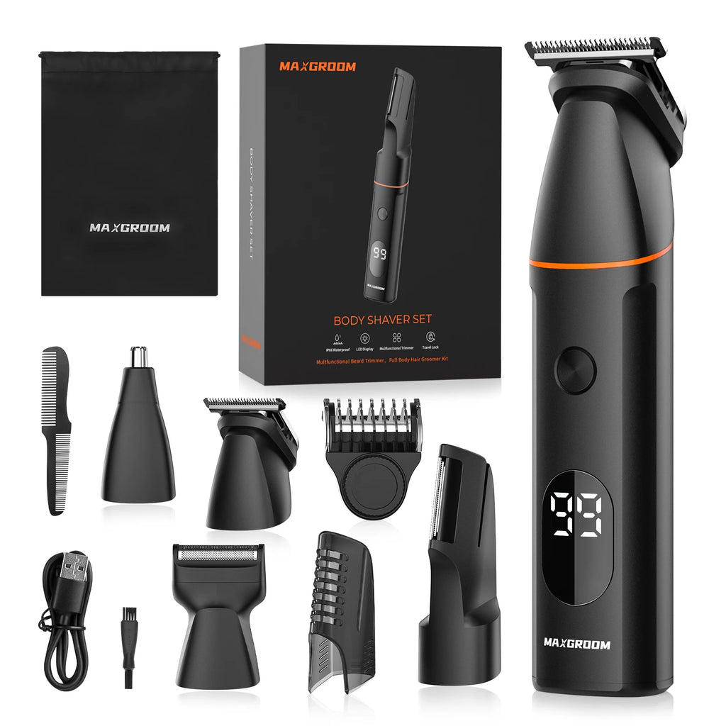 MAXGROOM Manscape Körperhaartrimmer 4 in 1 IPX6 Wasserdicht Intimbereich & Leistengegend Rasierer Elektrisches Pflegeset für Männer Nasen- & Barttrimmer