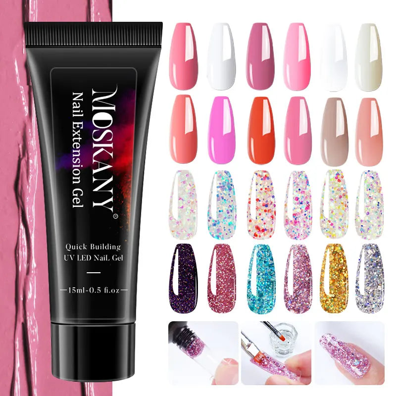 Poly Nail Gel Komplettset mit 6W LED-Lampe Nagelset für Anfänger Nagelspitzen Kunst 3D-Design Dekoration Verlängerung Maniküre Werkzeugset