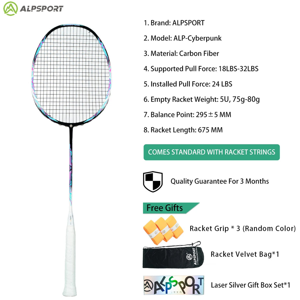 ALP ZJ2.0 Pro 4U 85g 100% Carbonfaser + Titanlegierung Badmintonschläger Ultraleichte Sportausrüstung Schläger Badmintontraining