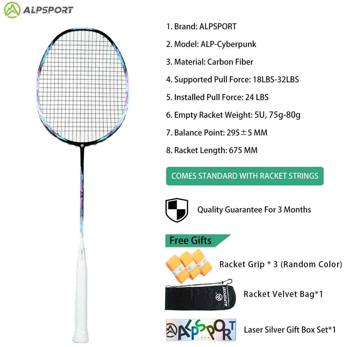 ALP ZJ2.0 Pro 4U 85g 100% Carbonfaser + Titanlegierung Badmintonschläger Ultraleichte Sportausrüstung Schläger Badmintontraining