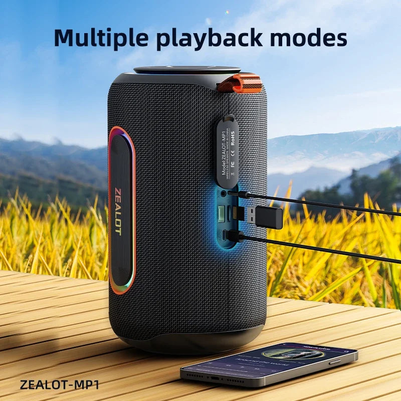 ZEALOT_MP1 Tragbarer Bluetooth-Lautsprecher 60W StormBox Blast Outdoor Wireless Lautsprecher IPX6 Wasserdichter Party Camping Lautsprecher 12H ZEAL