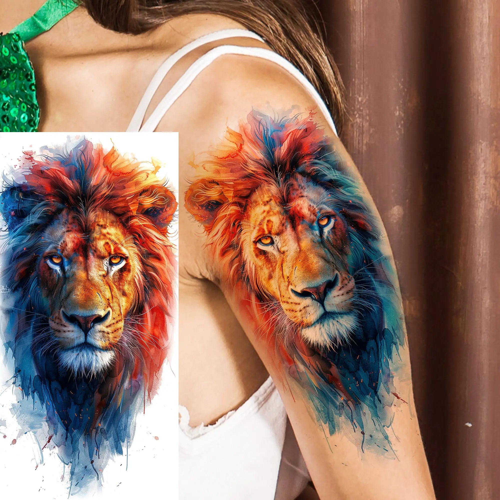 1 Blatt einzigartige Aquarell-Löwe-Tiger-Tier-Temporäre Tattoos langanhaltend wasserdicht Fuchs Eule gefälschter Tattoo-Aufkleber Körperkunst Tattoo