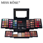 MISS ROSE 104 Farben Lidschatten Puderquaste Lipgloss Lippenstift Spiegel Make-up Haltbares Einfaches Make-up Multifunktions-Make-up-Set