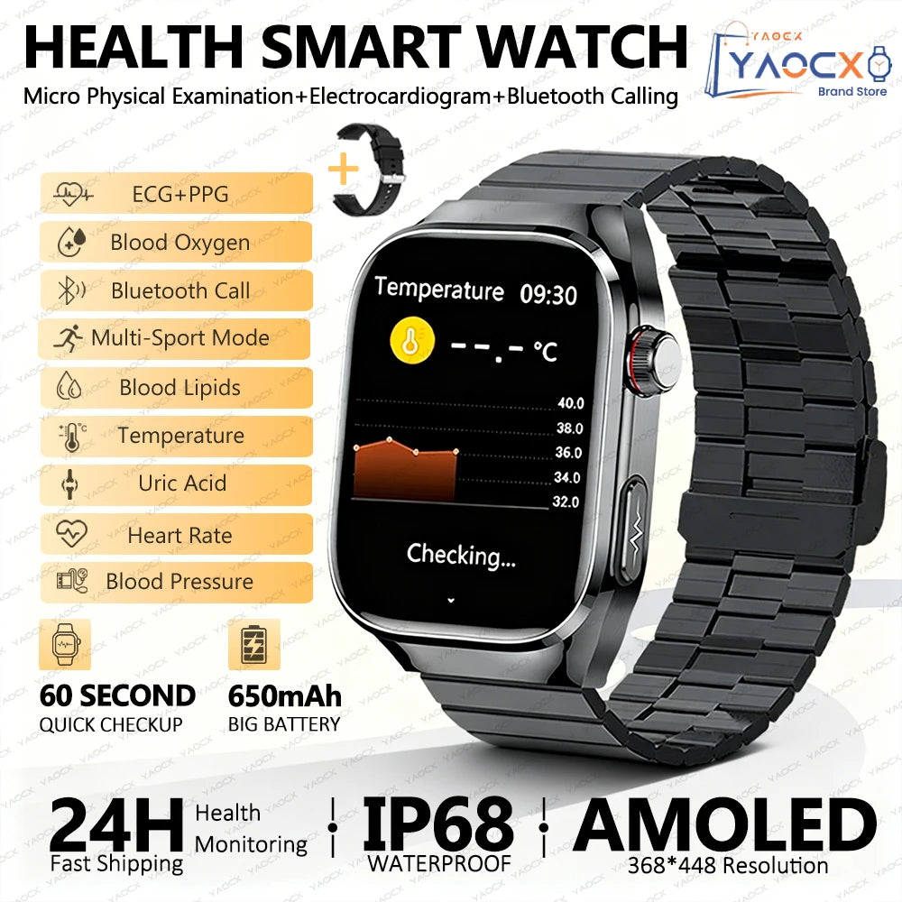 2026 Neue Pflegegrad-Harnsäure-Blutfettwerte Smartwatch Herren EKG+PPG Blutdruck Herzfrequenz Bluetooth Anruf Gesundheits-Smartwatch