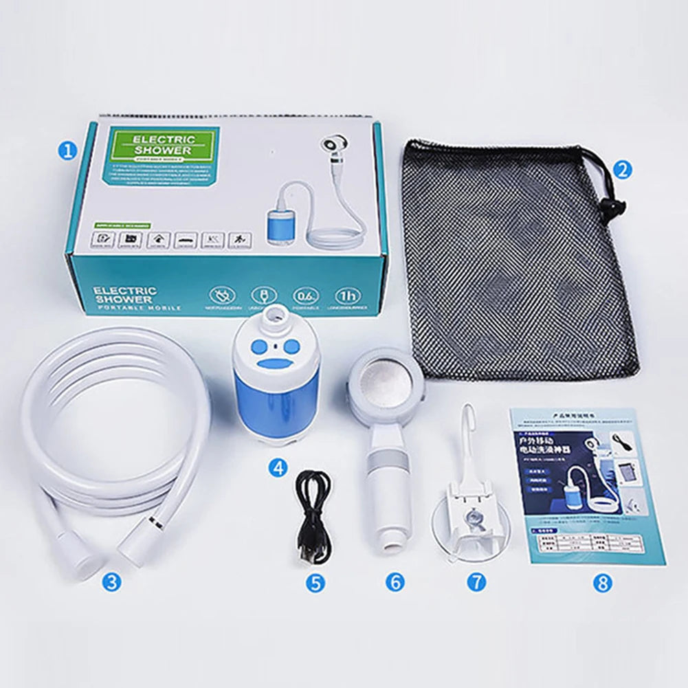 Tragbare Campingdusche mit Digitalanzeige 4000mAh Verbesserte wiederaufladbare elektrische Duschpumpe Camping Strand Wohnheim