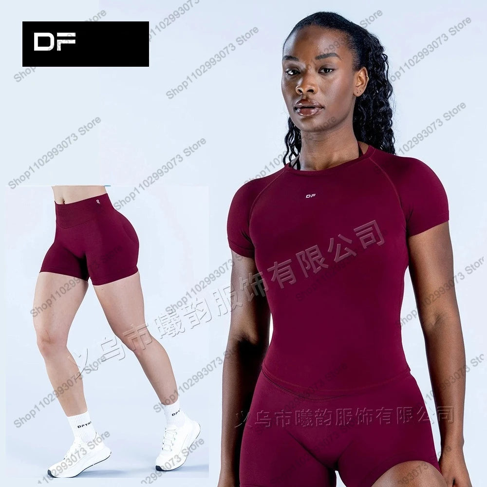 Women's Seamless 2 Piece Yoga Outfit Short Sleeve Top  High Waist Leggings/Shorts Gym Workout Activewear for Fitness Daily Wear