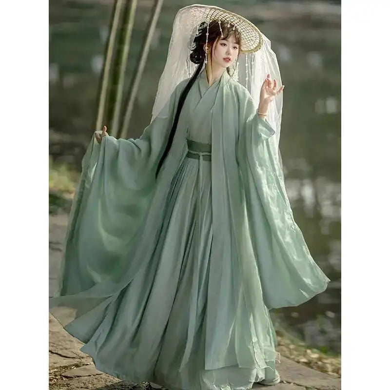China Traditionelle Hanfu Damen Abendkleider Elegante Feenrock Weite Große Ärmel Elegantes Kleid Bankett Tanz Kleidung Frühling Hauptbild