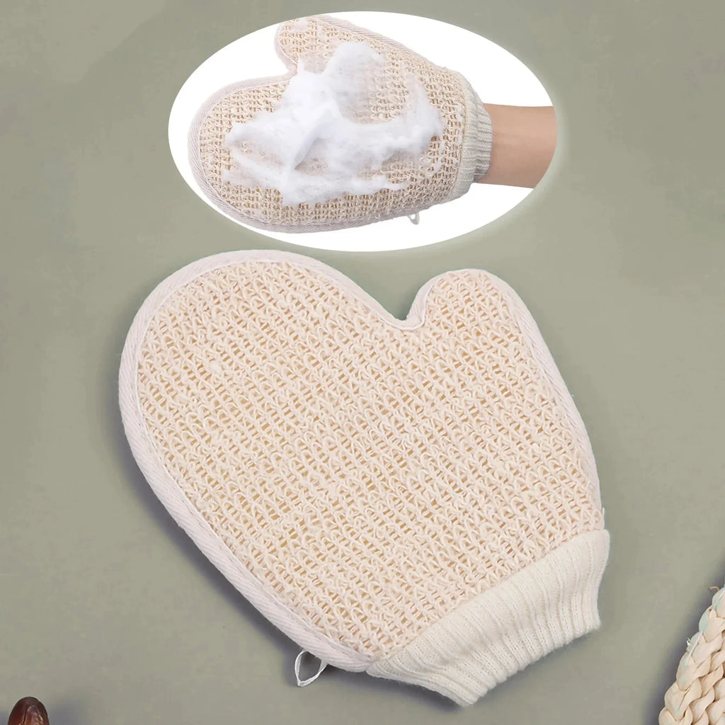 2-in-1 Körperpeeling-Duschhandschuh, 1 Stück Natürlicher Baumwoll-Leinen-Peeling-Handschuh mit Netzstruktur für das Home Spa