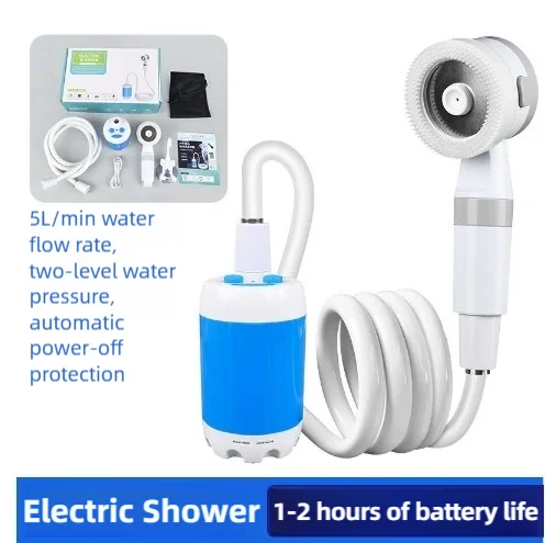 Tragbare Campingdusche mit Digitalanzeige 4000mAh Verbesserte wiederaufladbare elektrische Duschpumpe Camping Strand Wohnheim