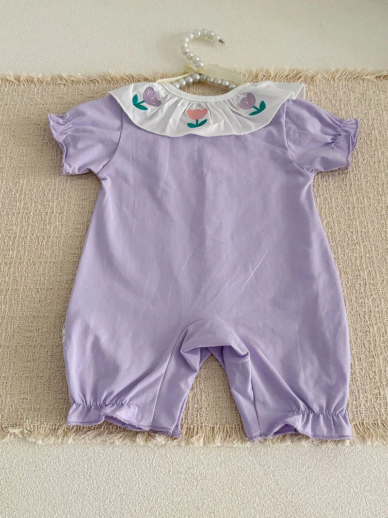 MILANCEL Sommer Baby Strampler 0-24M Weicher bequemer Kleinkind Overall Bestickte Blumen Baby Mädchen Kleidung