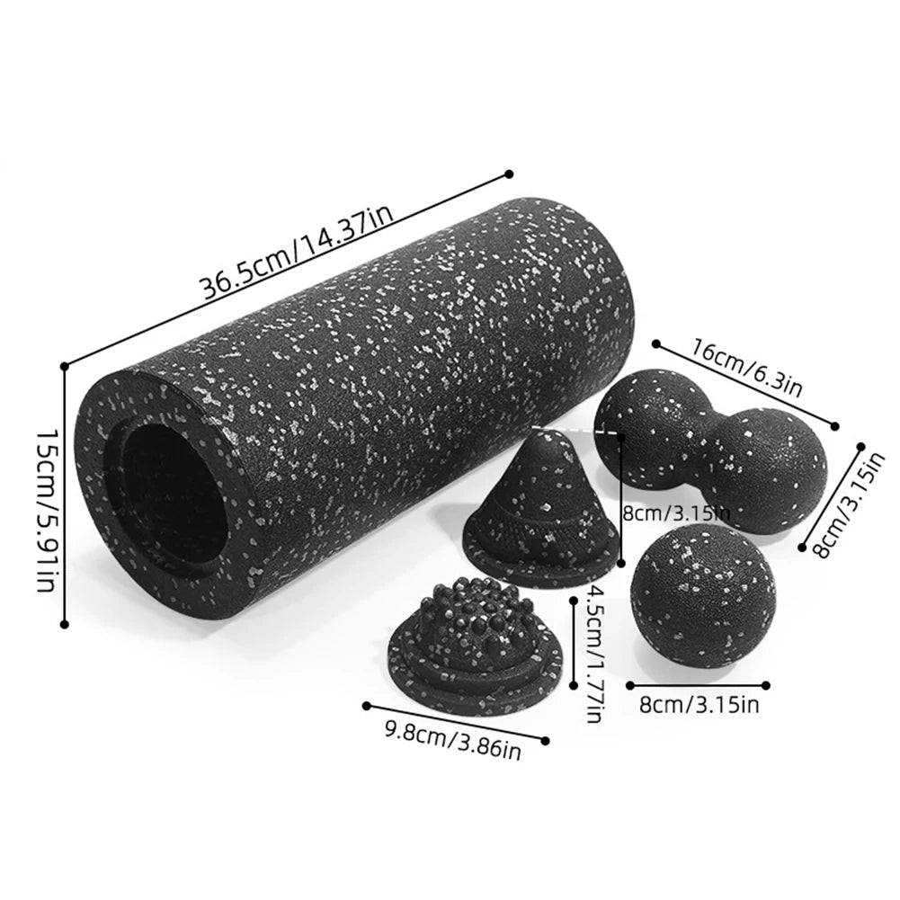 5-in-1 Faszienrollen-Set zur Muskelregeneration – Vibrations-Schaumstoffrolle & Erdnuss-Massageball für Rücken, Nacken, Beine und Yoga-Workouts