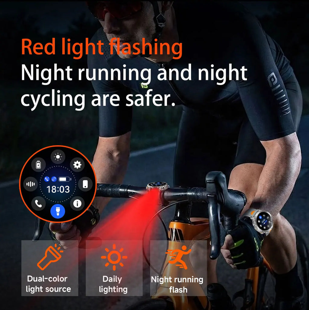 2026 Neue TANK Ultra 1400mAh Akku Militär Smartwatch 10ATM Wasserdicht Herzfrequenz Taktische LED Taschenlampe Herren Sportarmband