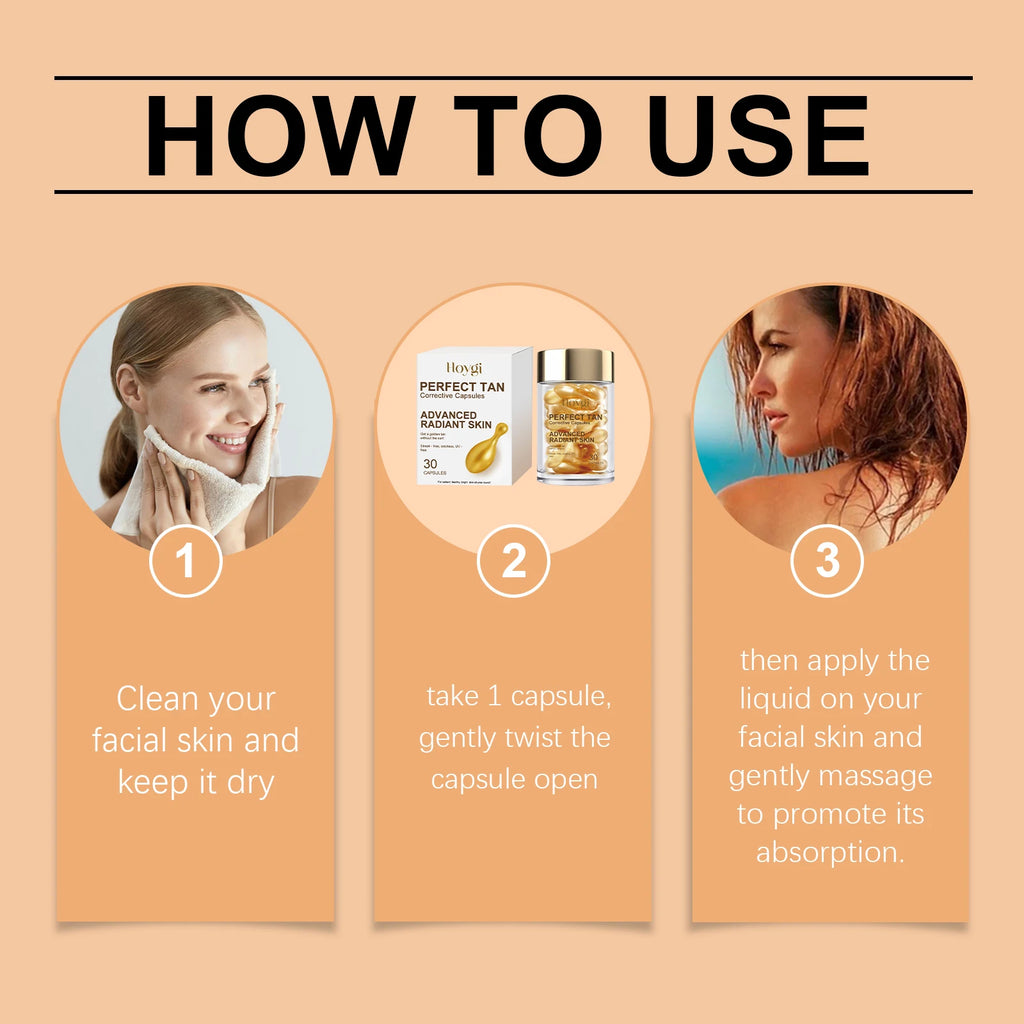 Portable Tanning Capsule Accelerate Natural Bronze Tan Moisturizing & Soothing Even Skin Tone Sunless Self-Tanning Serum