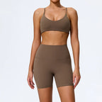 Hearuisavy Sommer Superweiches 2-teiliges Damen-Sportshorts-Set atmungsaktives Fitness-Yoga-BH Freizeit-Push-Up-Workout-Crop-Top