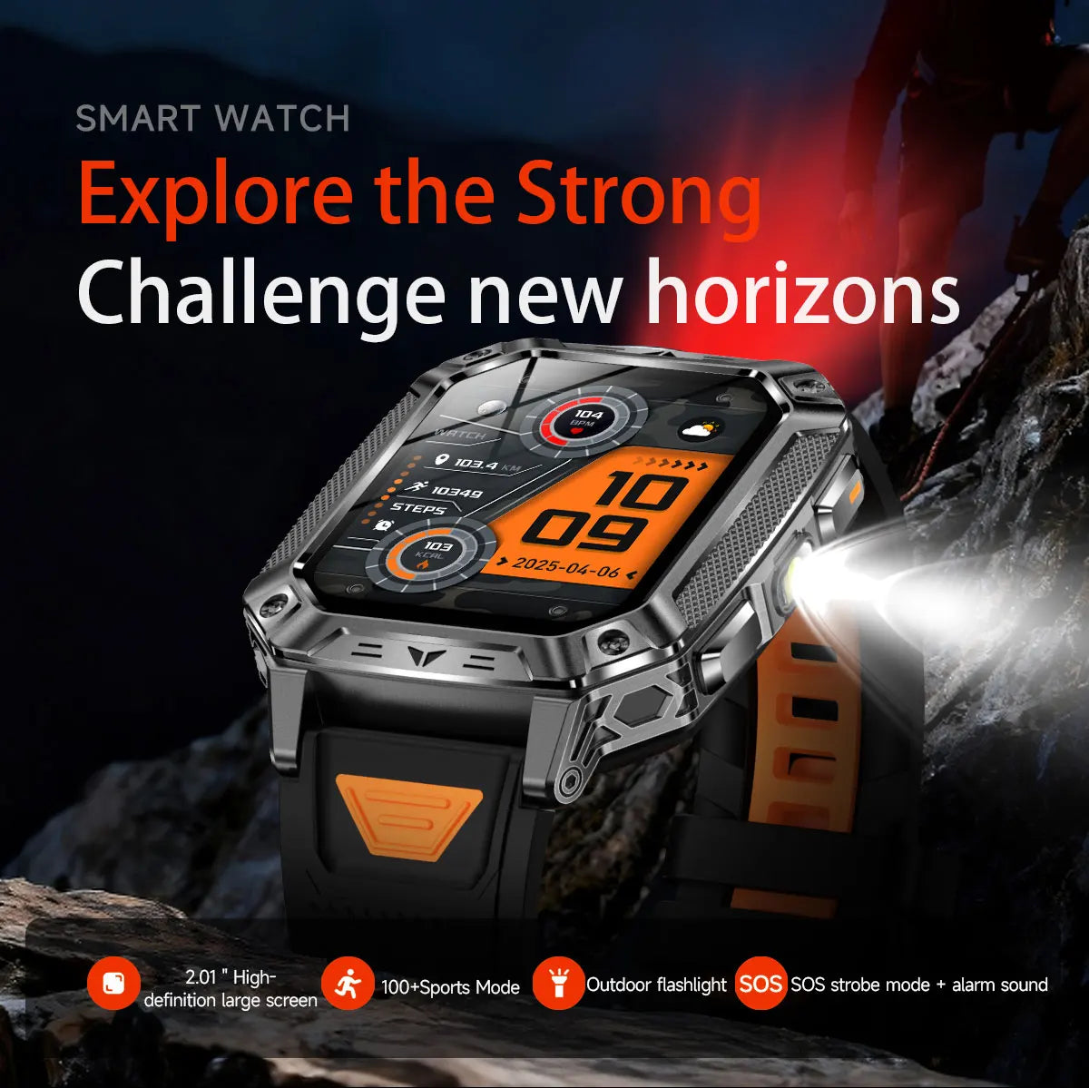 2026 TANK Neue 1400mAh Militär GPS Smartwatch Herren 2.01" AMOLED-Bildschirm 10ATM Wasserdichte Uhr SOS Anruf Taschenlampe Smartwatch iOS