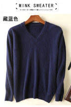 LHZSYY Men's 100% Mink Cashmere Large Size Sweaters Autumn Winter Solid V-neck Casual Knit Pullovers Men Long Sleeve Warm Jumper