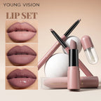 4tlg. Set Langanhaltendes Wasserdichtes Lippen-Make-up-Kit – Weicher, geschmeidiger cremiger Lippenstift & Lipgloss Lip Oil Set