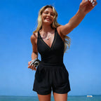 Damen Einteiliger Badeanzug Hohe Taille Bauchkontrolle Bademode mit Taschen Hochelastisch 2026 Neue Strandmode Strandbadeanzug