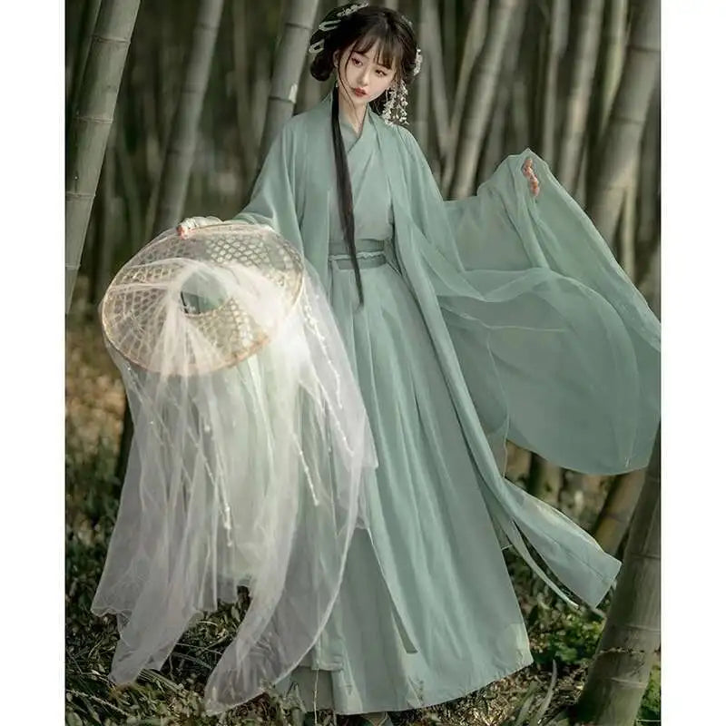 China Traditionelle Hanfu Damen Abendkleider Elegante Feenrock Weite Große Ärmel Elegantes Kleid Bankett Tanz Kleidung Frühling