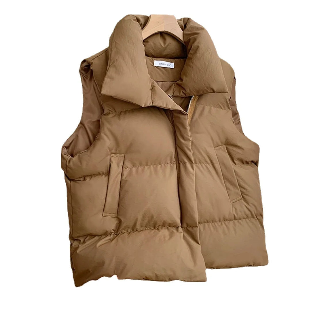 Damenmode Herbst Neu 2024 Stehkragen Elegante Daunenmäntel Warme Oberbekleidung Freizeitgürtel Ärmellose Winter Damenwesten Jacken