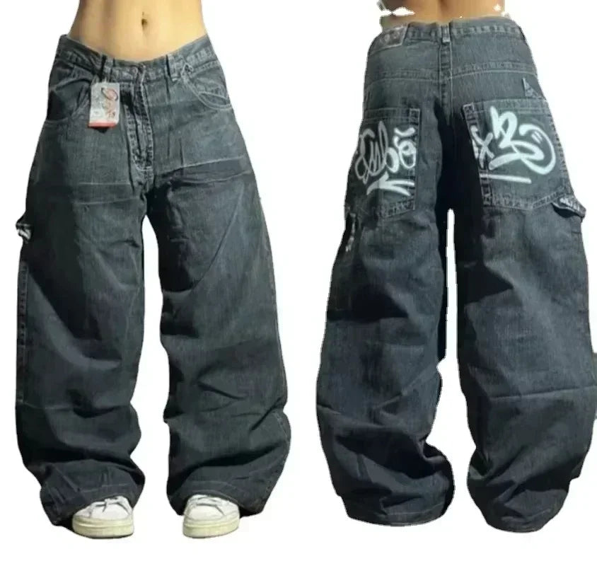 Amerikanische Y2K 2025 Neue weite Baggy Black Jeans Oversized Damen Street Casual Joker Denim-Hose Paar-Jeans Vintage Streetwear