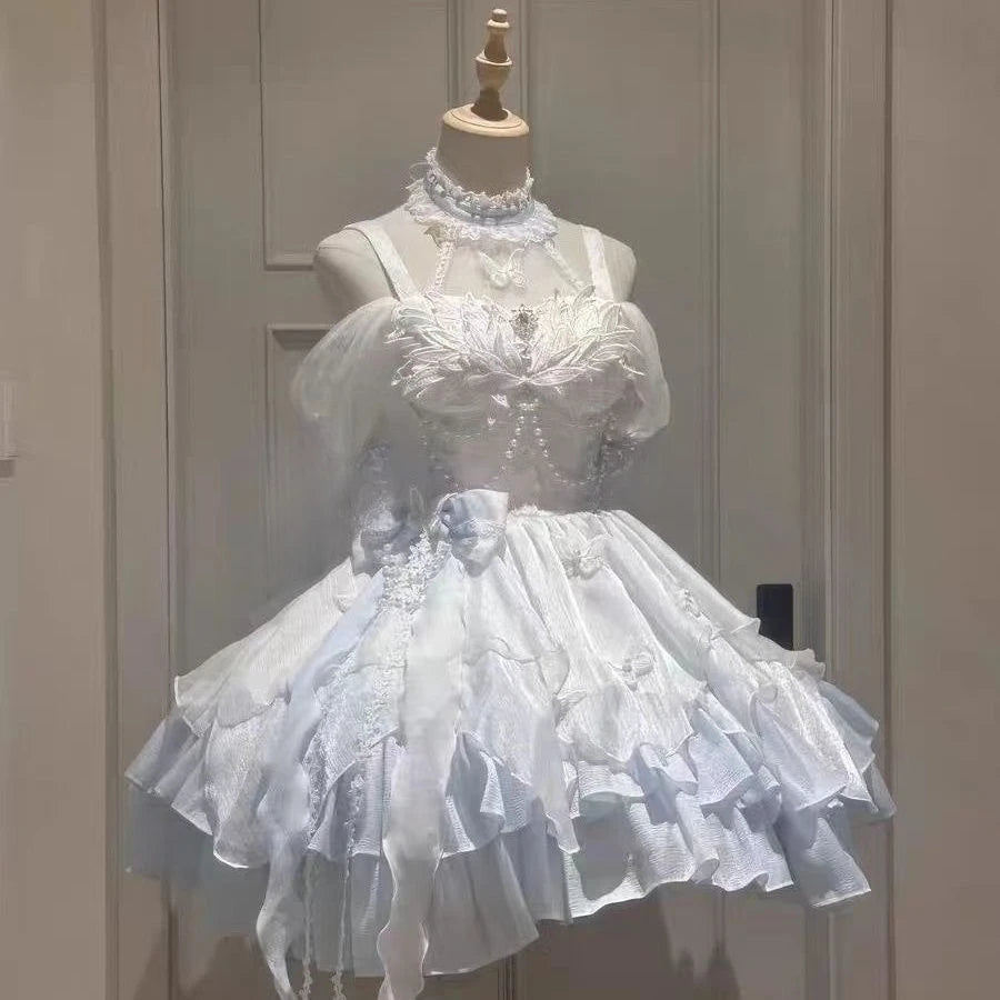 Japanisches Sommer-Kawaii-Lolita-Kleid Damen Party Vintage Süße Spitze Schleife Geburtstags-Kuchenkleider Harajuku Y2k Bandagenkleid