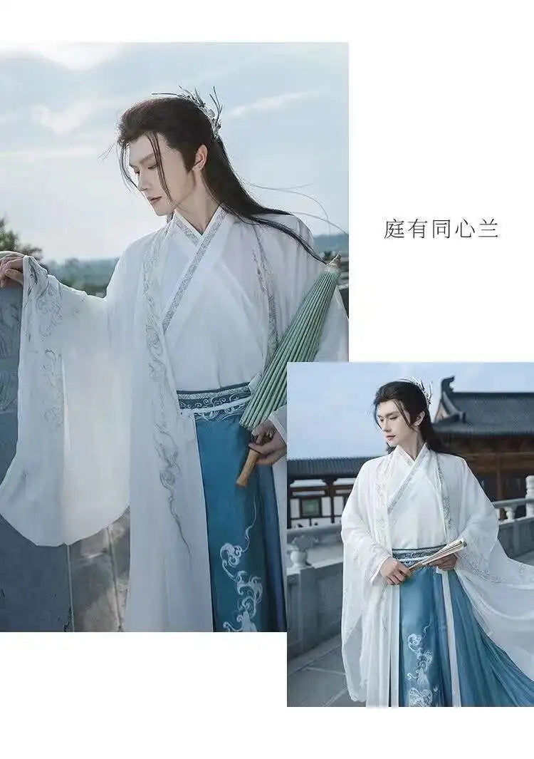 Originelles Chinesisches Blumenwolken Hanfu Kleid Herren Damen Traditionelles Weijin-Perioden Farbverlauf Kostüm Nischen Fee Cosplay Kleidung