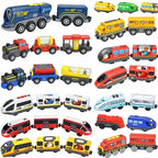 Magnetischer elektrischer Zug Lokomotive Holzeisenbahn Schlitz Diecast Eisenbahn mit zwei Waggons Zug Holz Kinderspielzeug Biro Leduo Strecke