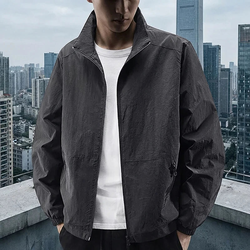 Herren Stehkragenjacke Frühling Atmungsaktiv Leicht Anti-Falten Windjacke Outdoor Sport Freizeit Schnelltrocknende Arbeitsjacken