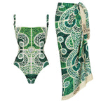 2tlg. bedruckter Badeanzug Damen Sexy Bademode Neuer Bikini mit langem Rock Damen Biquini Push Up Badeanzug Body Strandkleidung Strandtuch